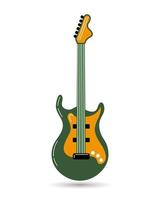 Concert electric guitar, musical instruments. Yellow green design. Illustration, icon, vector