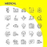 iconos médicos dibujados a mano establecidos para infografías kit uxui móvil y diseño de impresión incluyen archivo documento carta salud tubo de ensayo colección de ciencias médicas logotipo infográfico moderno y pictogra vector