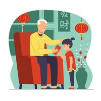 Grandfather Giving Red Envelope to Grandchild vector