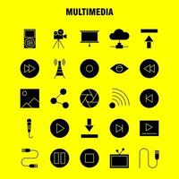 icono de glifo sólido multimedia para impresión web y kit de uxui móvil, como micrófono, música, audio, avance rápido, movimiento, reproducción, paquete de pictogramas, vector