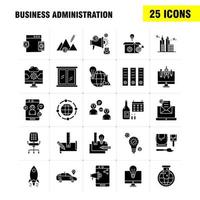 Business Administration Solid Glyph Icons Set For Infographics Mobile UXUI Kit And Print Design Include Monitor Computer Screen Search Avatar Gear Website Engine Eps 10 Vector