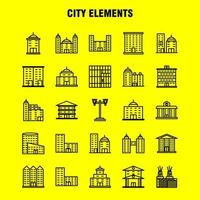 los iconos de línea de elementos de la ciudad establecidos para el kit de uxui móvil de infografía y el diseño de impresión incluyen el edificio de la torre edificios de oficinas de la ciudad torre de la oficina de la ciudad vector eps 10