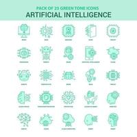 25 conjunto de iconos de inteligencia artificial verde vector