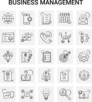 25 iconos de gestión empresarial dibujados a mano conjunto de garabatos vectoriales de fondo gris vector