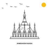 fondo de ilustración natural de viaje mundial de monumento de pagoda de shwedagon en estilo de línea vector