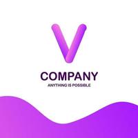 V company logo design with purple theme vector