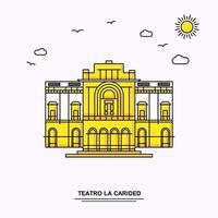 plantilla de póster de monumento de teatro la carided fondo de ilustración de viaje mundial amarillo en estilo de línea con escena de naturaleza de belleza vector