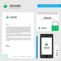 Locked Business Letterhead Calendar 2019 and Mobile app design vector template