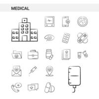 Medical hand drawn Icon set style isolated on white background Vector