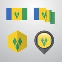 Saint Vincent and Grenadines flag design set vector