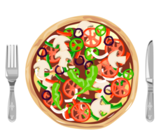 pastel de pizza con cuchillo y tenedor png