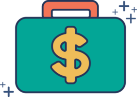 Money luggage icon illustration glyph style design with color and plus sign. png