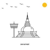 fondo de ilustración natural de viajes mundiales del monumento doi suthep en estilo de línea vector