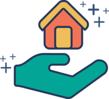 Home Loan Icon Illustration Glyph Style Design mit Farbe und Pluszeichen. png