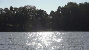 Selective focus of sparkling water with wave motion at a lake reflecting the bright sunlight with a very soft bokeh video