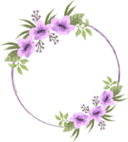 elegante decoración de corona de flores de acuarela púrpura png