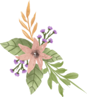elegante arreglo floral de acuarela de durazno y morado png