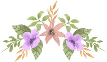 eleganter Pfirsich und lila Aquarell-Blumenarrangement png