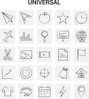 25 conjunto de iconos universales dibujados a mano fondo gris garabato vectorial vector