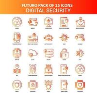 naranja futuro 25 conjunto de iconos de seguridad digital vector