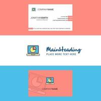 Beautiful Pie chart on Laptop Logo and business card vertical Design Vector