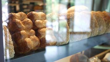 Baked bread in bakery case video