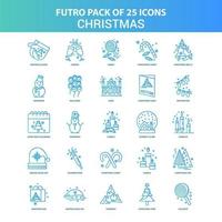 25 Green and Blue Futuro Christmas Icon Pack vector