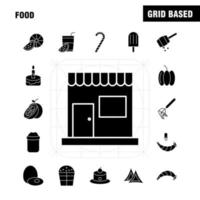 los iconos de glifos sólidos de alimentos establecidos para infografías kit uxui móvil y diseño de impresión incluyen chef sombrero sombrero cocina cocina rebanada pieza colección de alimentos moderno logotipo infográfico y pictograma vecto vector