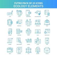 25 Green and Blue Futuro Ecology Elements Icon Pack vector