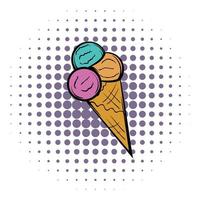 Bolas de helado mixto en icono de cómics de cono vector