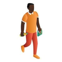 Black man at shopping icon, isometric style vector