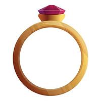 Ruby gold ring icon, cartoon style vector