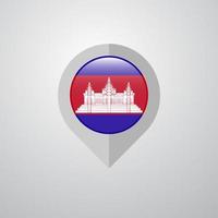 puntero de navegación del mapa con el vector de diseño de la bandera de camboya