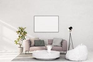 mock up poster frame in modern interior fully furnished rooms background, living room, photo