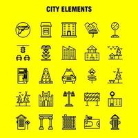 los iconos de línea de elementos de la ciudad establecidos para el kit de uxui móvil infográfico y el diseño de impresión incluyen coche vehículo viaje transporte columpio niños parques jugar eps 10 vector