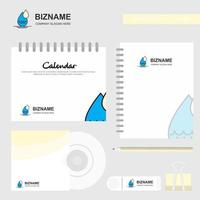 Water drop Logo Calendar Template CD Cover Diary and USB Brand Stationary Package Design Vector Template