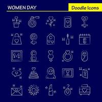 Women Day Hand Drawn Icons Set For Infographics Mobile UXUI Kit And Print Design Include Bag Shopping Bag Love Valentine Romantic Ear Ring Icon Set Vector