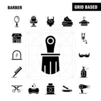 conjunto de iconos de glifo sólido de barbero para infografías kit de uxui móvil y diseño de impresión incluyen espejo de cara de barbero silla de belleza de barbero corte de pelo conjunto de iconos de barbero vector