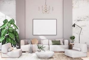 mock up poster frame in modern interior fully furnished rooms background, living room, photo