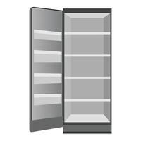 Empty open fridge icon, cartoon style vector