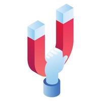 Magnet in hand icon, isometric style vector