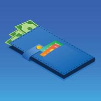 Wallet with money icon, isometric style vector