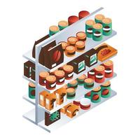 Tin can market shelf icon, isometric style vector