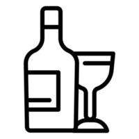 icono de botella de vino y vidrio, estilo de esquema vector