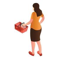 Woman red shop basket icon, isometric style vector