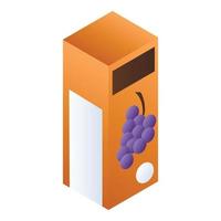 Grapes juice package icon, isometric style vector