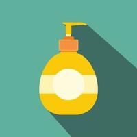 Yellow plastic bottle with liquid soap flat vector