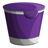 icono de paquete de yogur violeta, estilo de dibujos animados vector