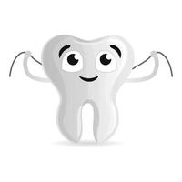 Happy tooth with floss icon, cartoon style vector