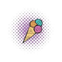 Bolas de helado mixto en icono de cómics de cono vector